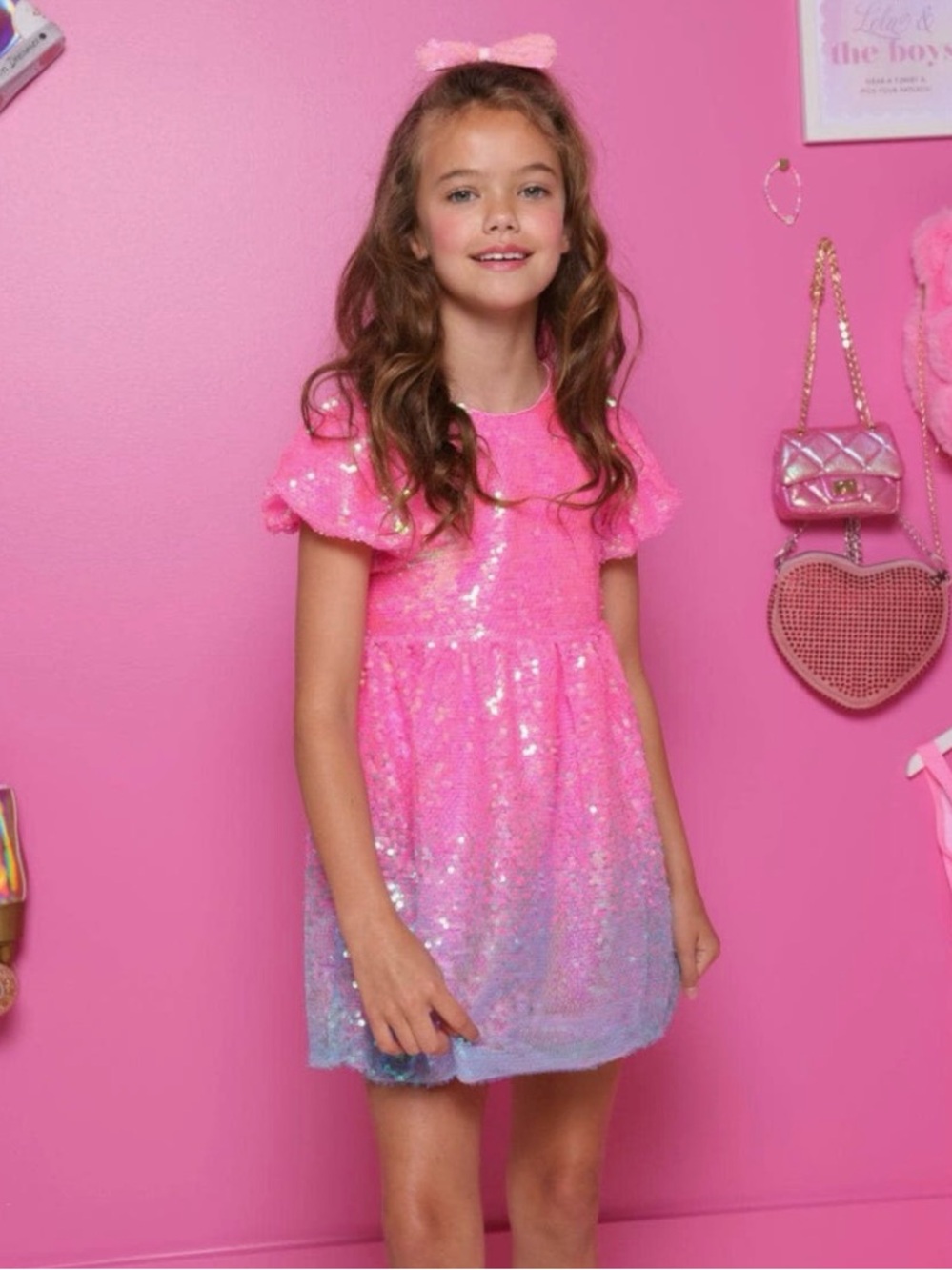 Lola + the Boys Girls Pink Sequin Ombre Party Dress - Picture 5 of 5